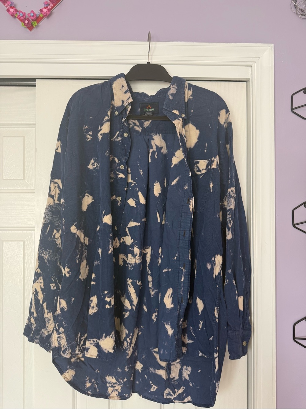 Urban Outfitters Navy Blue Bleach-Splatter Button-Down Shirt